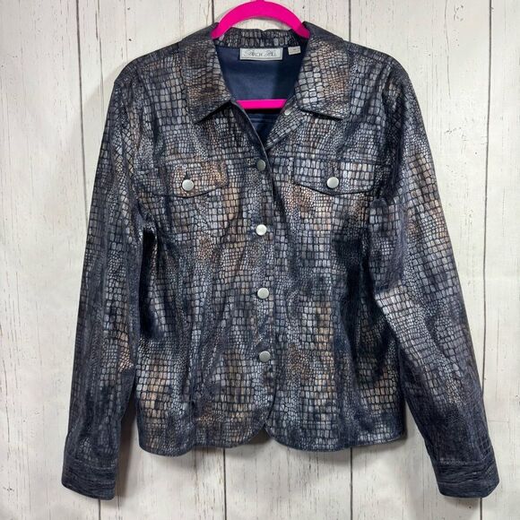 Birch Hill Croc Embossed Faux Leather Jacket Y2K Edgy Retro Glam Size M - Picture 1 of 16